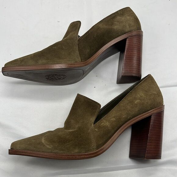 Verona Green Suede Vince Camuto Wevenly Stacked Heel Pumps - Picture 3 of 8